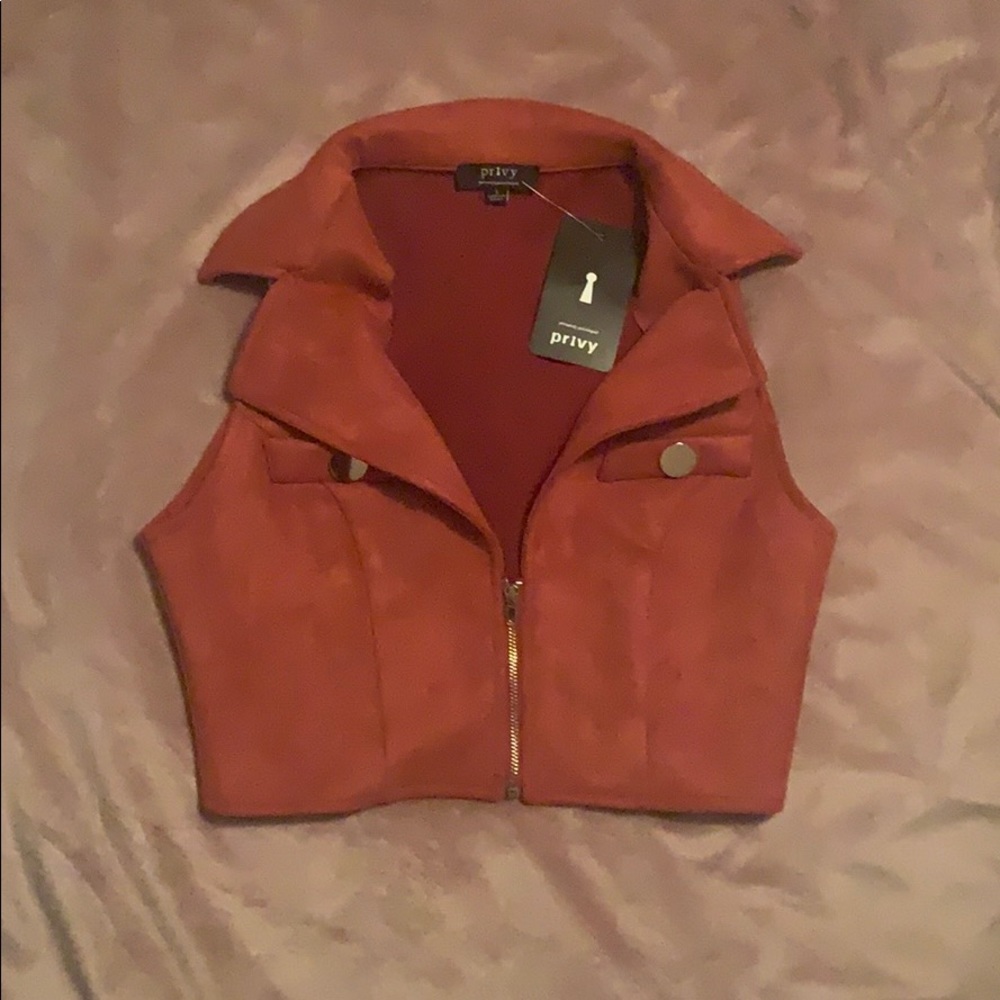 NWT Forever21 Orange Crop Collared Zipper Top